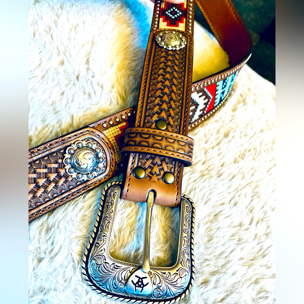 NWT Ariat Mens Aztec Beaded Belt -A1033297 - Picture 2 of 14
